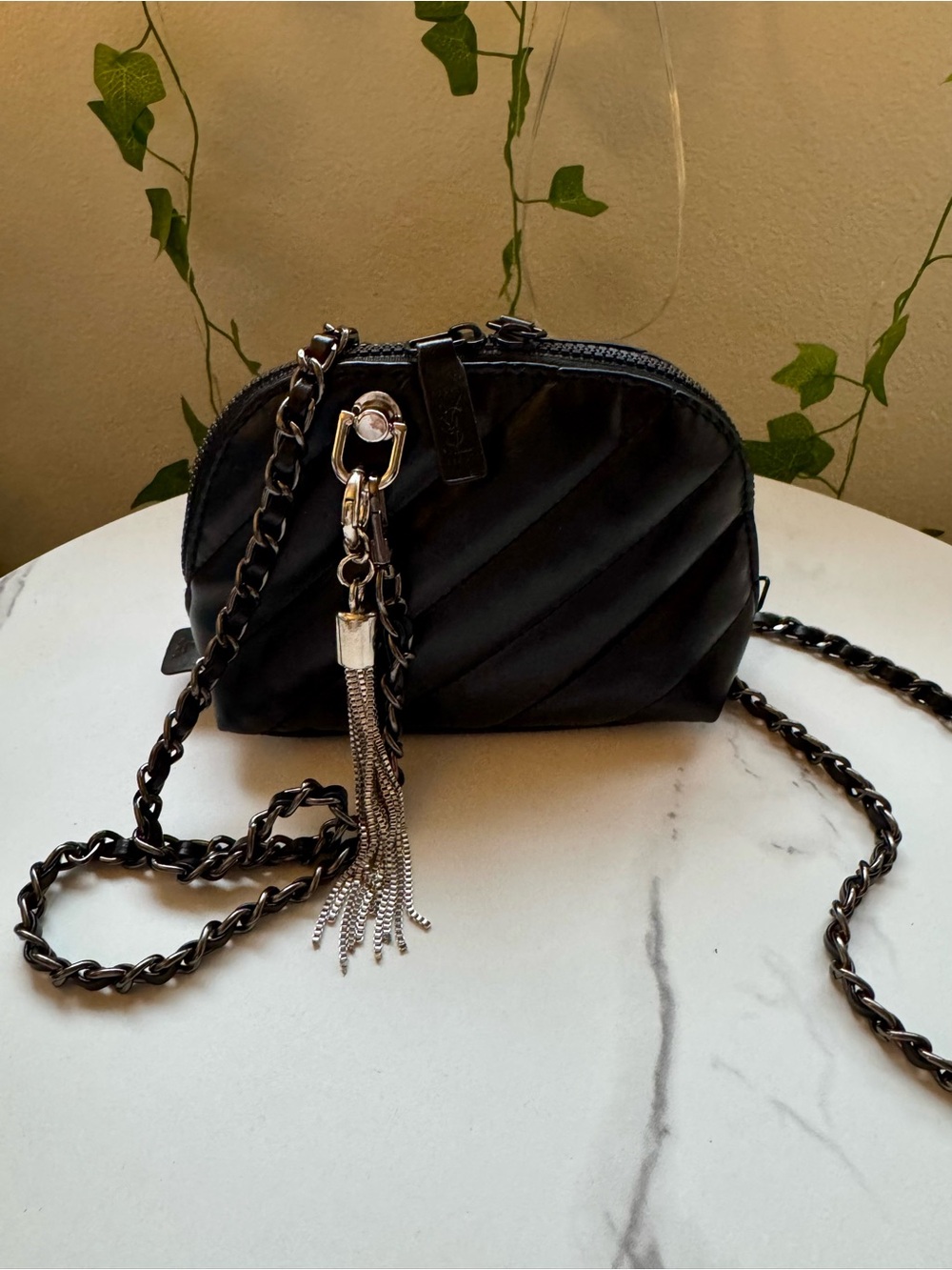 Faux Leather Quilted cosmetic pouch with chain